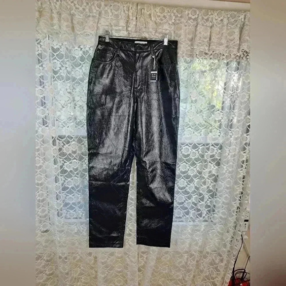 Abercrombie & Fitch Vegan Leather 90s Straight Curve Love Pants Black Size 31 - Picture 12 of 12